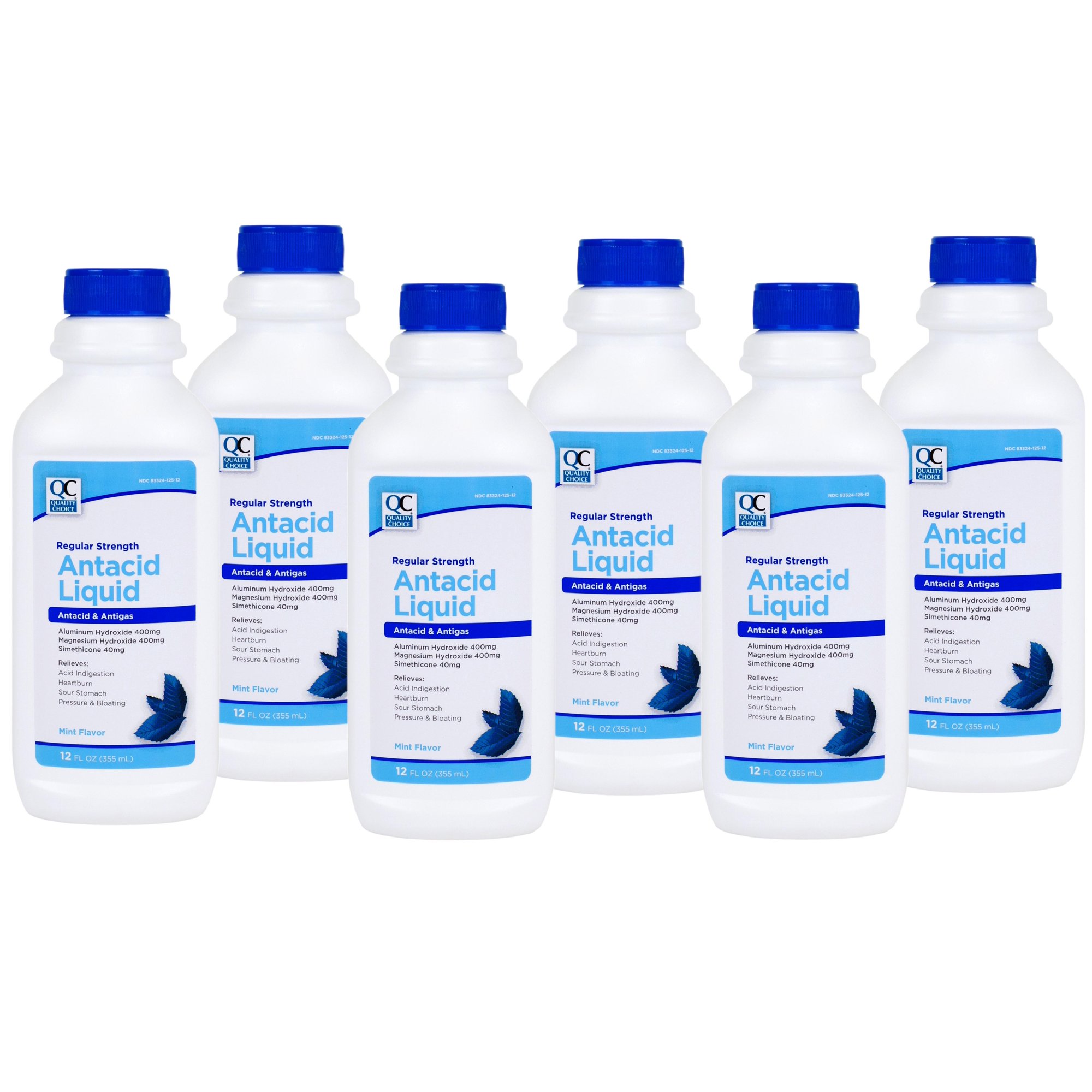 Quality Choice Regular Strength Antacid Liquid, Relieves Heartburn & Bloating, Mint Flavor, 12 FL OZ - 6 Pack