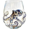thumbnail image 2 of Artisanal Blue Ringed Octopus Glassware 12oz, 3D Octopuses Wine Glasses, Handcrafted Marine Animal Bar Glass for Coastal Home Decor Ocean Lovers, 2 of 5