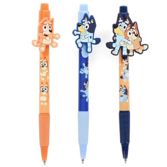 Bolígrafo Innovative Designs Bluey and Bingo, paquete de 3 con clips de goma