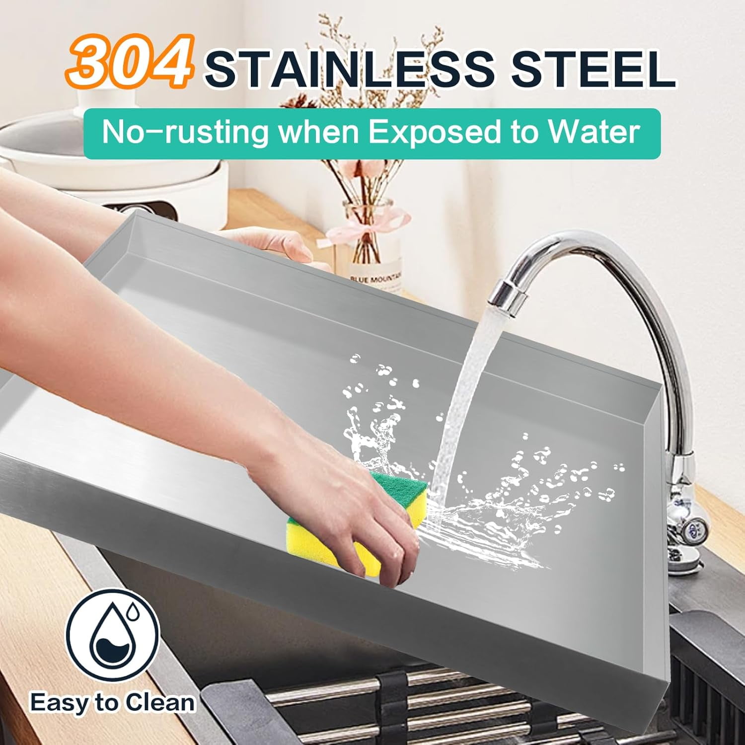 Washing Machine Pan,32''x32''x2.5'' Heavy Duty 304 Stainless Steel Washing Machine Drain Pan,Washer Tray for Floor Protection,Compact Washer Drip Tray No Hole