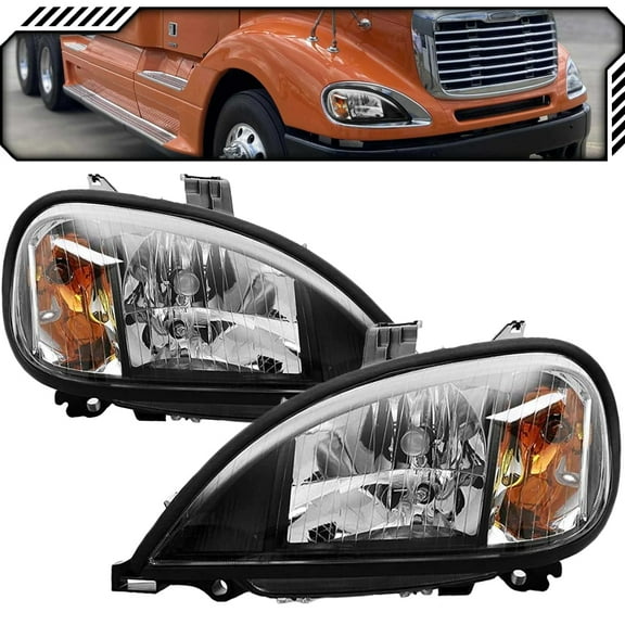 EPIC LIGHTING OE Style Halogen Headlights Black Assembly Replacement for FREIGHTLINER 04-17 COLUMBIA [ FL2502104 FL2503104 A0675737004 A0675737005 ] Pair
