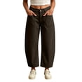 thumbnail image 2 of Karymi Jean Shorts Womens Solid Single Button Zipper Fly High Waist Barrel Cropped Pants, Front Patch Pocket Loose Curved Wide Leg Trousers Capri Pants for Women, 2 of 7