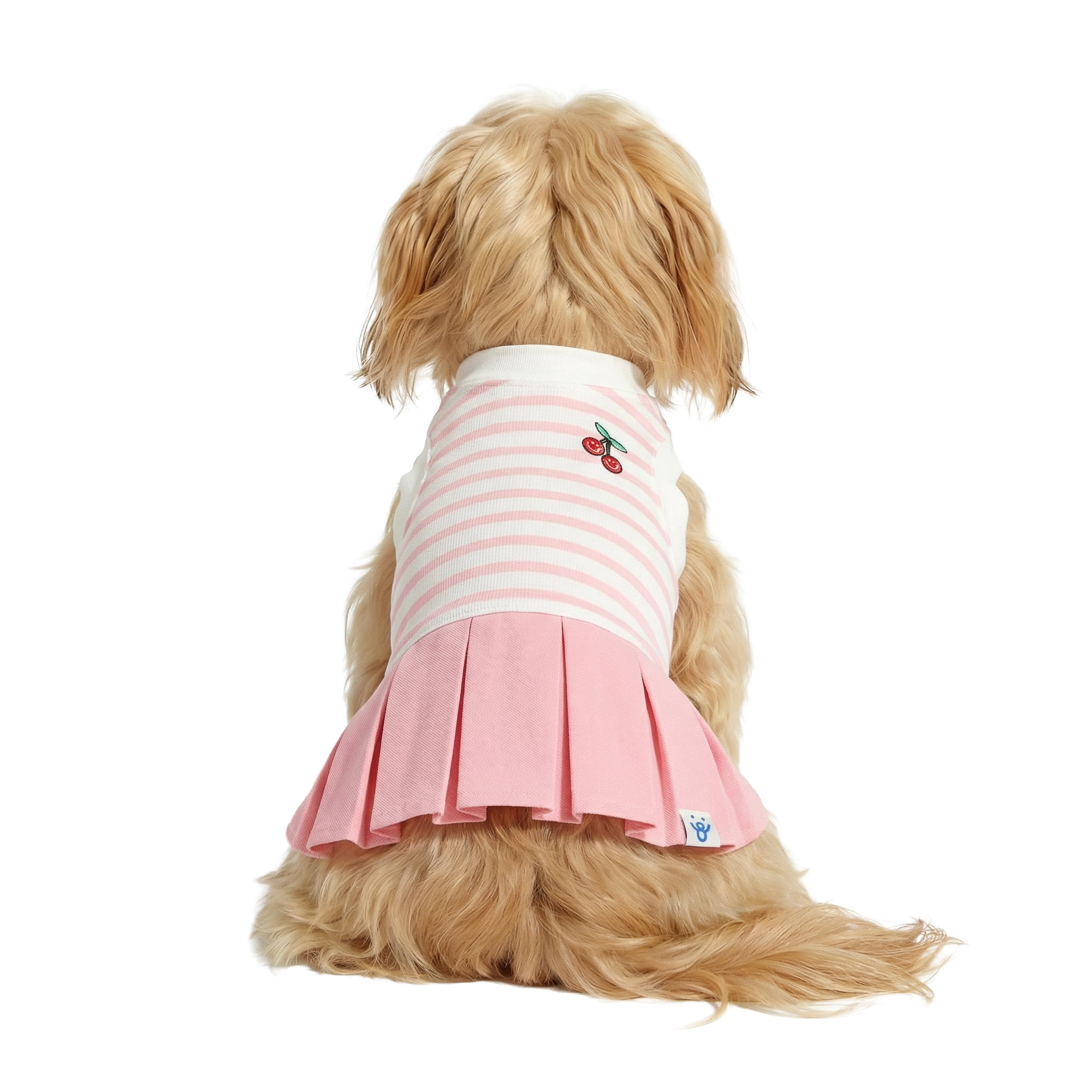 Oodles Pink Striped Cherries Pleated Tennis Spring Dog Dress, Small