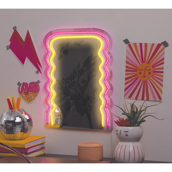 Merkury Innovations USB-Powered 13" Multicolor LED Wavy Neon Mirror