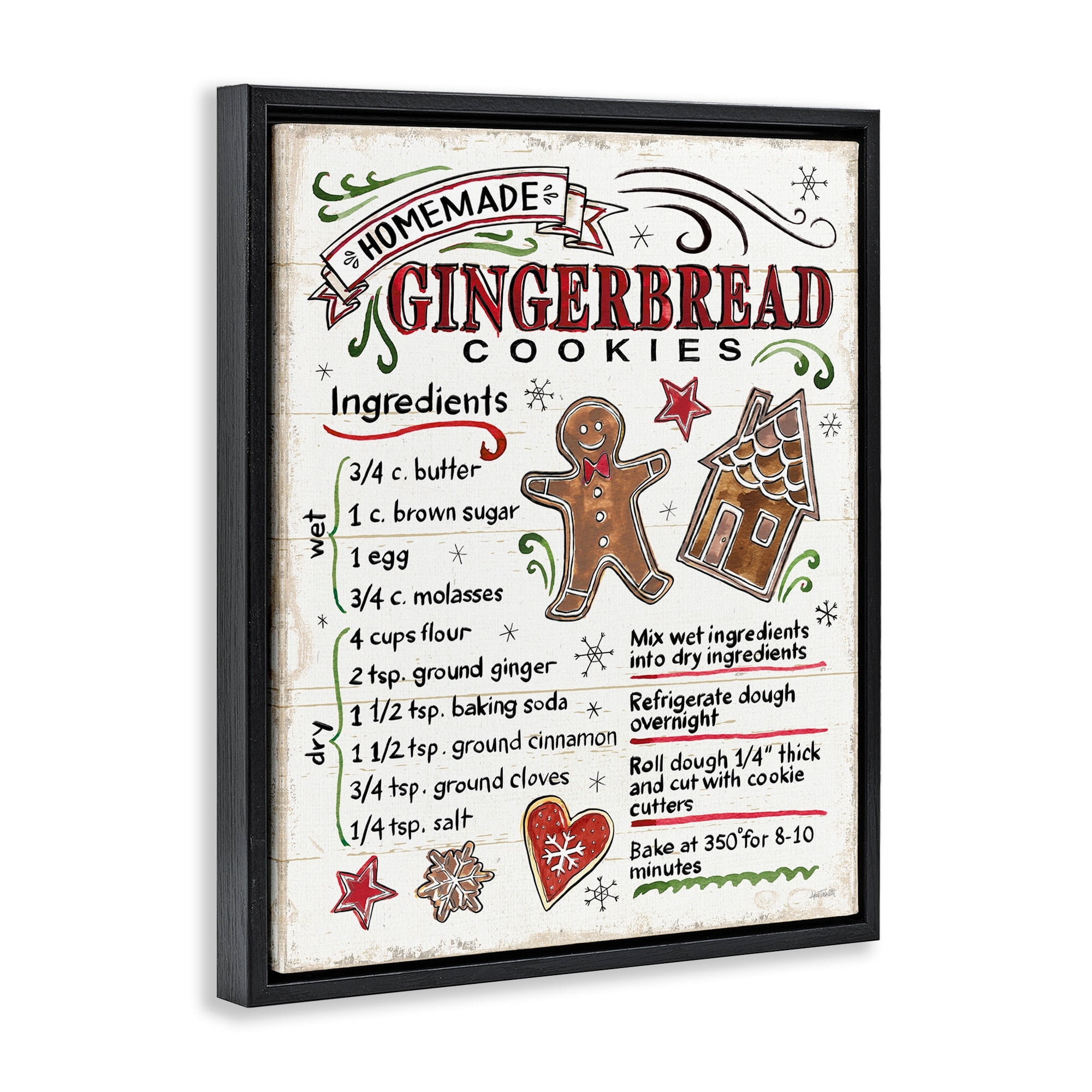 Stupell Industries Homemade Gingerbread Cookies Holiday Cooking Instructions Jet Black Framed Floating Canvas Wall Art, 16x20, by Anne Tavoletti