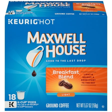 Maxwell House Light Roast Breakfast Blend Coffee K Cup Pods, Caffeinated, 18 ct - 5.57 oz