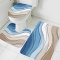 thumbnail image 3 of Blue Brown Bath Mat 3 Piece Bathroom Rug Set, Gradient Geometric White Water Stripes Modern Non Slip Bath Rug Contour Mat and Toilet Lid Cover, Absorbent Shower Mats Soft Bath Rugs and Mats Sets, 3 of 8