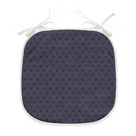 Navy Blue Dining Chair Pad, Geometric Dotted Pattern Design with Abstract Ogee Shapes Grid Ornament Tile, Water Resistant Pillow with Straps for Seats, 8 Pieces Set, Dark Blue Tan, by Ambesonne