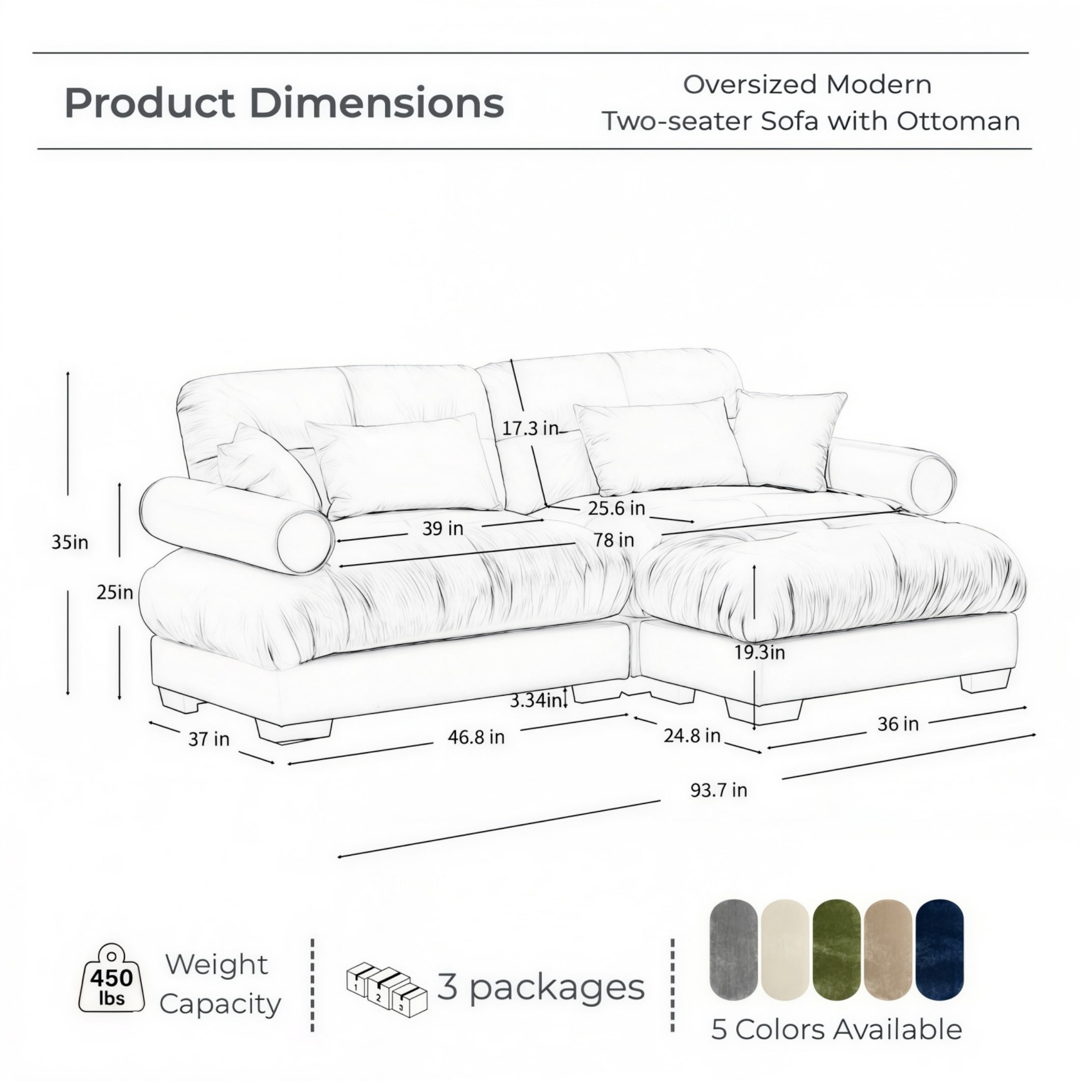 Amuille 93.7" Modular Sectional Sofa Velvet L Shaped Cloud Couch, 2-Seat Deep Seat Sofa for Living Room, with 4 Pillows, Cream