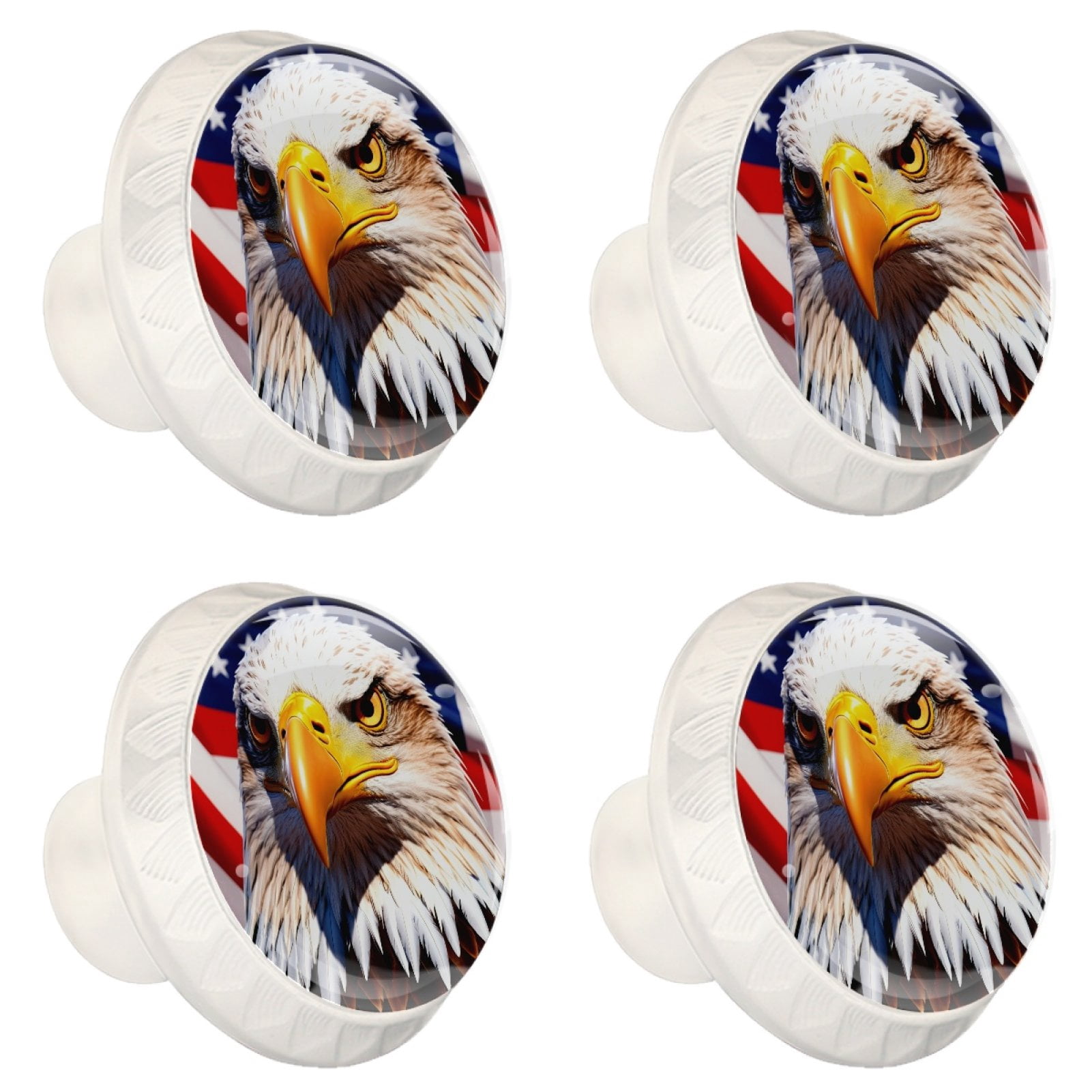 4 Pcs Eagle and American Flag Knobs for Kitchen Cabinet Cupboard Dresser Bookcase Drawer Pulls Handles Round Home Decor