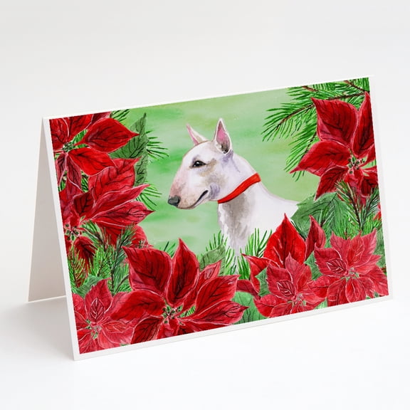 Bull Terrier Poinsettas Greeting Cards and Envelopes Pack of 8