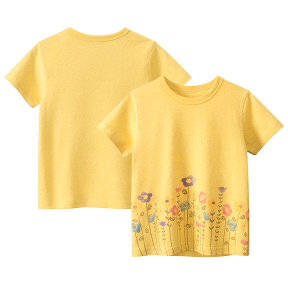 LYMAYTER Toddler Kids Girls Short Sleeve T-Shirt for 1-8 Years Old Crewneck Flower Tees Shirts Baby Summer 100% Organic Cotton T-Shirt Blouse