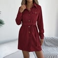 thumbnail image 5 of Oplxuo Women's Corduroy Long Sleeve Short Dresses Fall Winter Button Down Work Tunic Dress with Pocket, 5 of 7