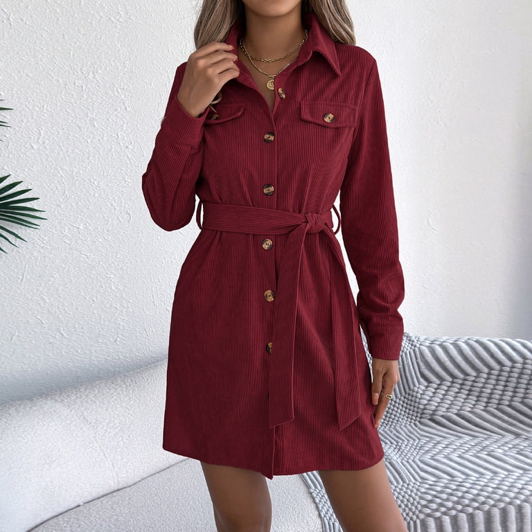 chinese dress ladies Brown Corduroy Long Sleeve Mini Dress - All Dresses main image 1