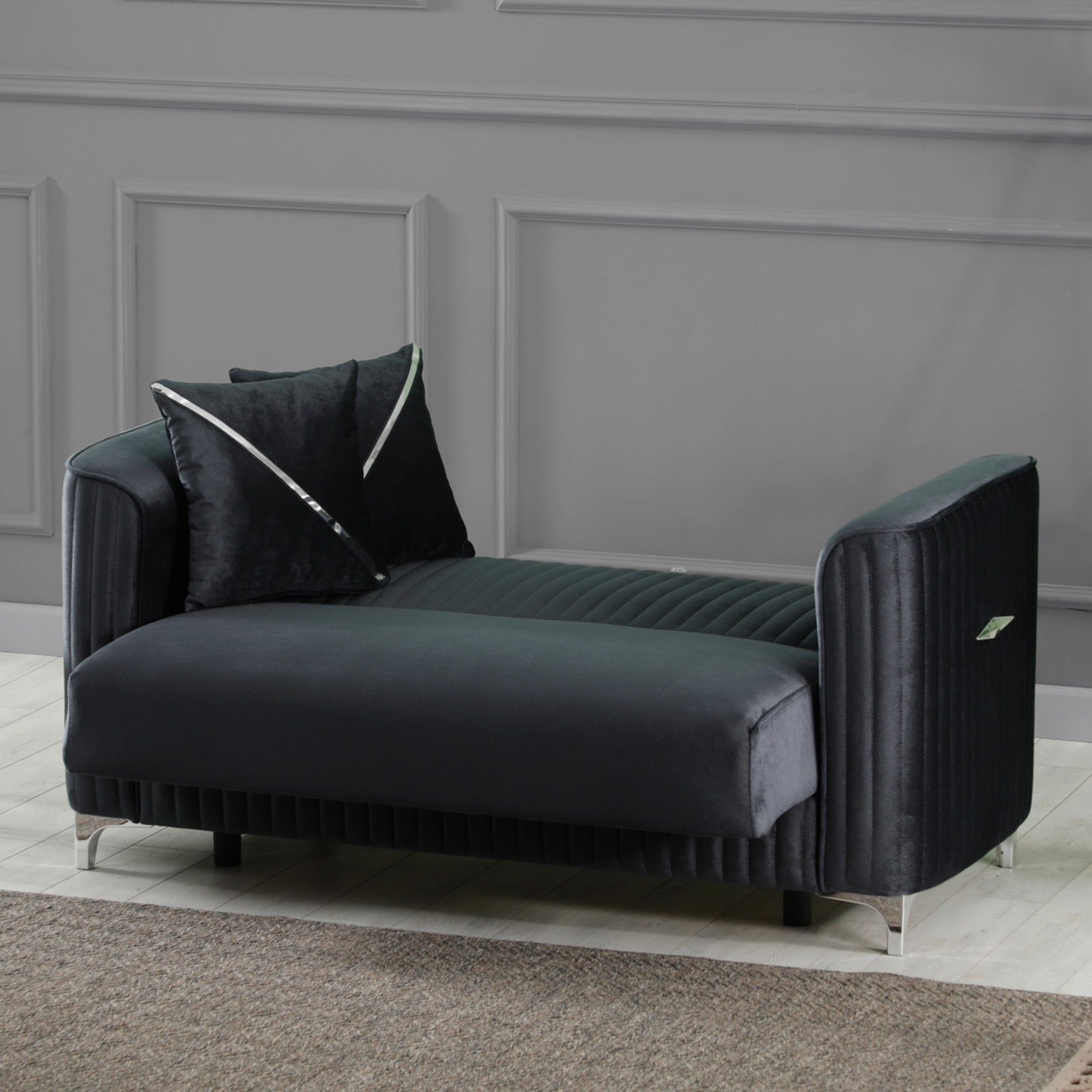 Ottomanson 61" Convertible Loveseat Sleeper with Storage, Modern Microfiber Sofa for Small Spaces, Gray
