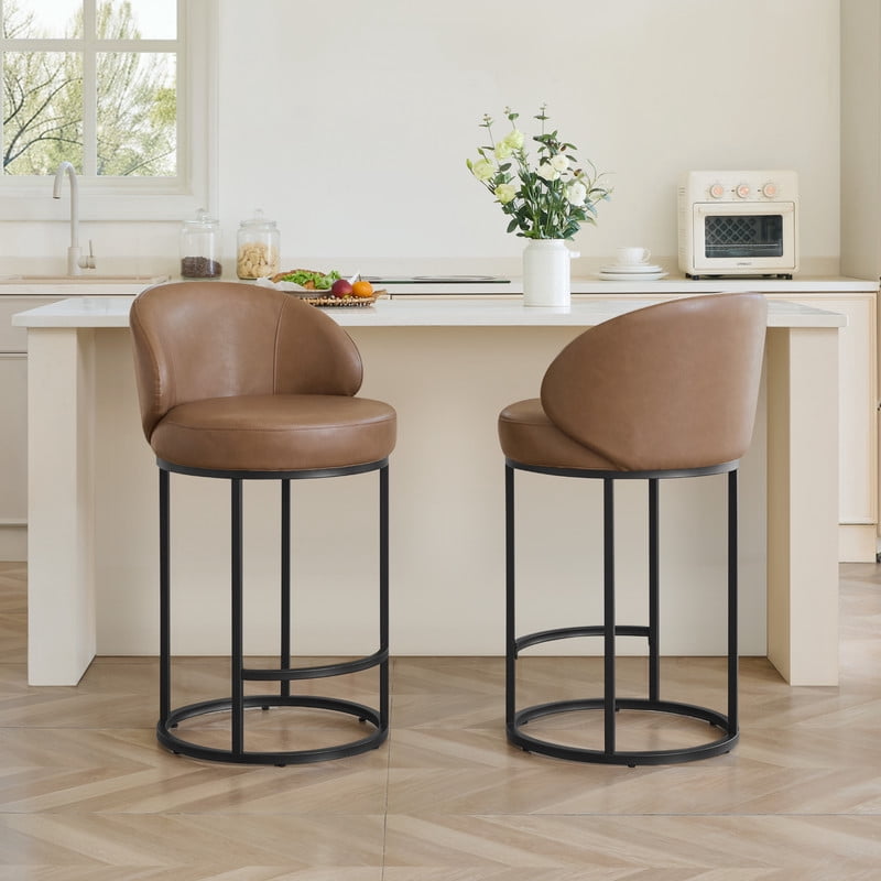 CHITA Upholstered Swivel Counter Bar Stool with Metal Frame and Arched Back