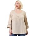 thumbnail image 1 of Women Plus Size Crochet Panel Kimono Raglan Sleeves Ruched Front Tops Apricot 4X, 1 of 6