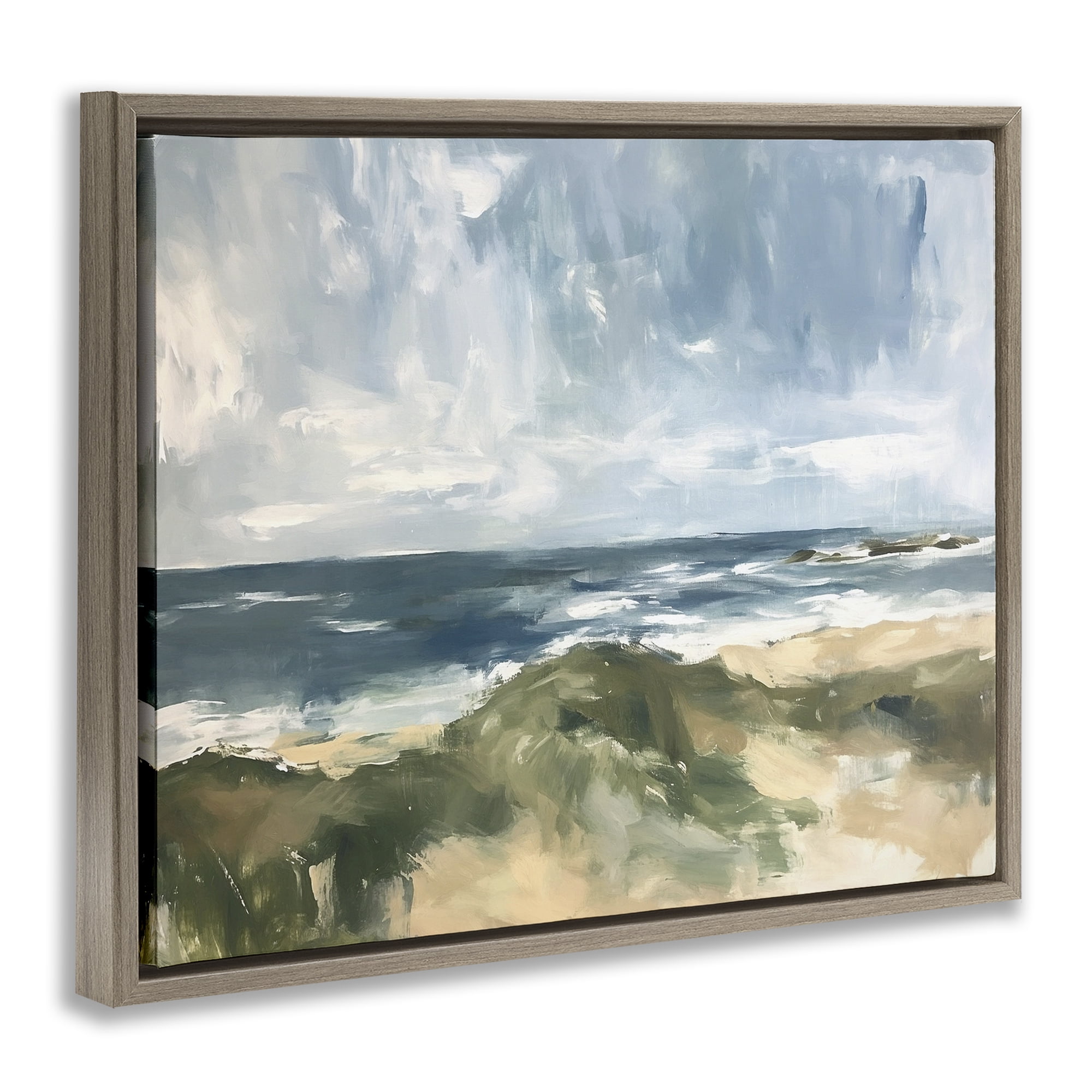Stupell Industries Coastal Wilderness Scenery Coastal Painting Brown Floater Framed Canvas Art Print Wall Art, 31 x 25