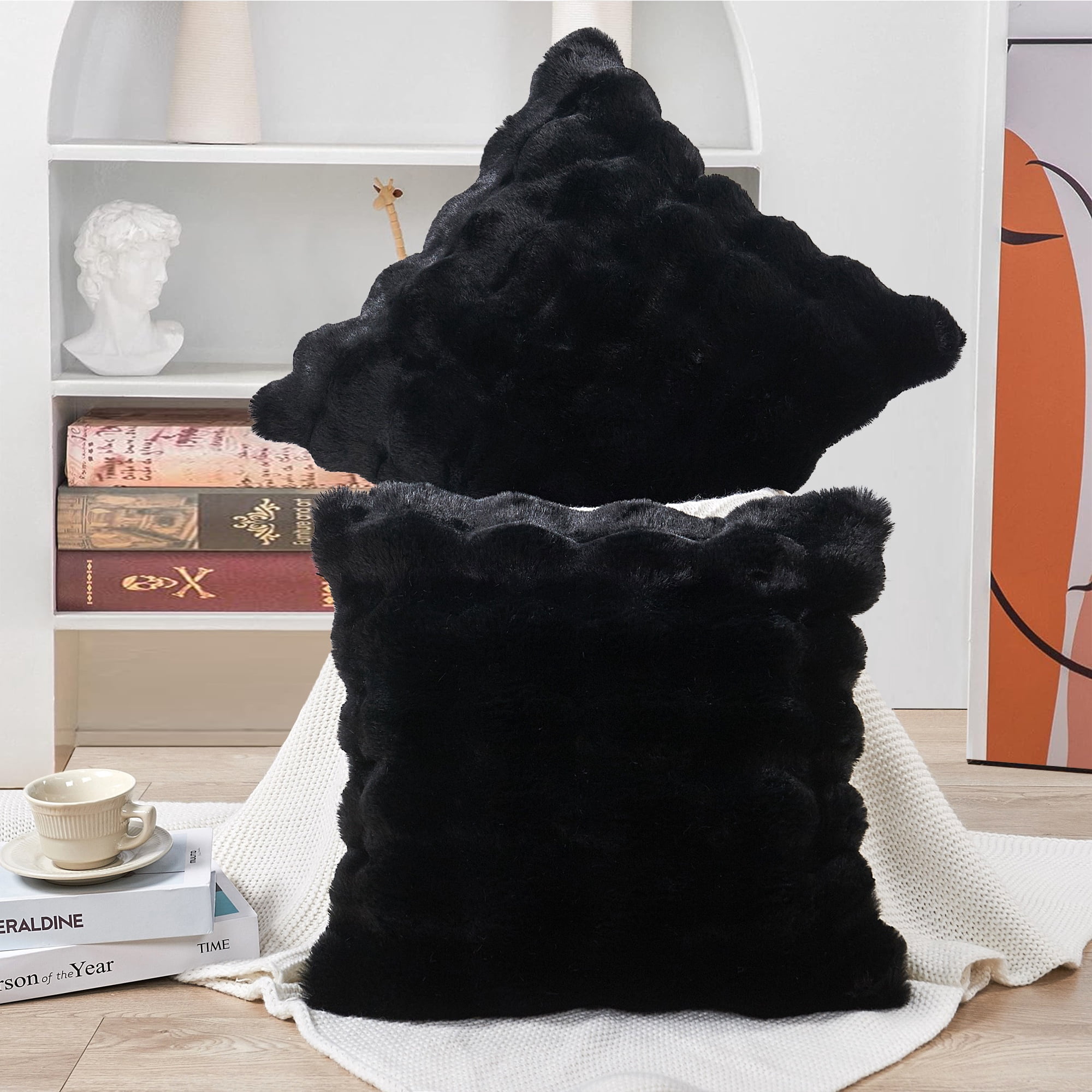 Home Soft Things Bubble Textured Faux Fur Pillow Covers, Set of 2, 20"x20", Black