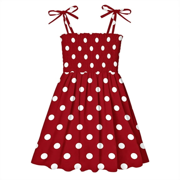 vdgthytj Toddler Girl Dress Smocked Polka Dots Spaghetti Strap A-Line Party Sundress Cute Summer Clothes