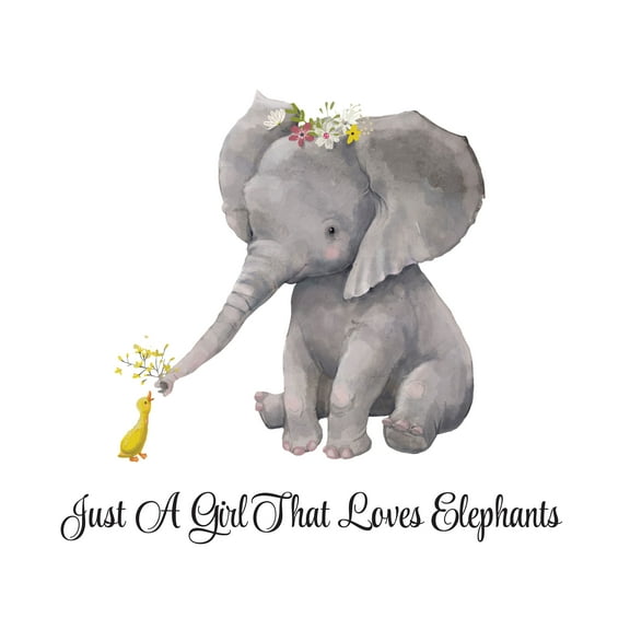 ELEPHANTS - Watercolor Painting Home Wall Décor Sticker Flowers Young Elephant & Duckling Design Vinyl Kids Girls Bedroom Just A Girl That Loves Elephants Wall Decal Quotes 20" x 18"
