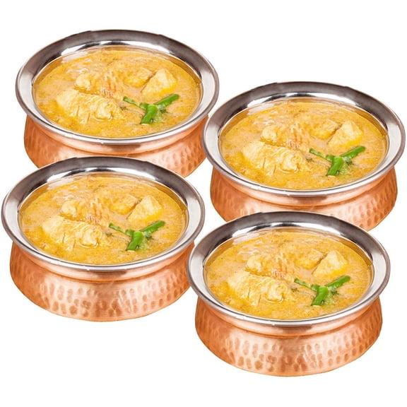 Zap impex Set of 4, Serve Utensil Set Stainless Steel Bowls Hammered Copper Serve Ware Accessories Diameter 13 cm