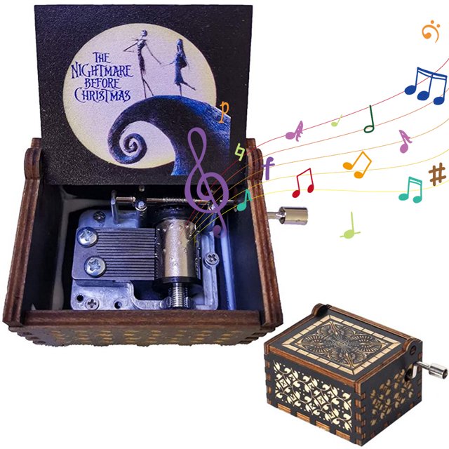 Caja de música de madera con manivela de Halloween para decoración del hogar, adornos, caja de música pintada con elementos de Halloween Jadeshay A