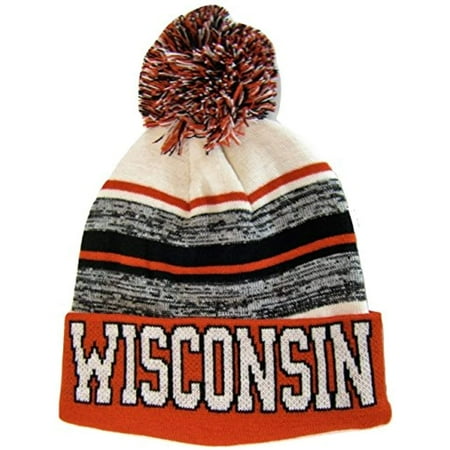 - Semper Fi Wisconsin Blended Colors Men's Winter Knit Pom Beanie Hat (Red/White)
