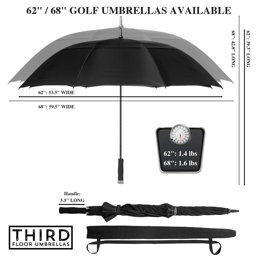 Third Floor Umbrellas - Dark Red 68 Inch Automatic Open Golf Umbrella - Extra Large Vented Windproof Waterproof Sturdy Double Canopy