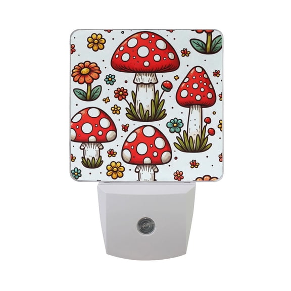 Cute Mushroom and Flowers Night Light 2 Pack LED Nightlight Plug into Wall Dusk to Dawn Sensor Soft White