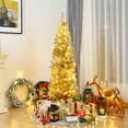 thumbnail image 4 of Costway 6FT Champagne Gold Tinsel Tree Unlit Slim Pencil Christmas Tree with Metal Stand, 4 of 8