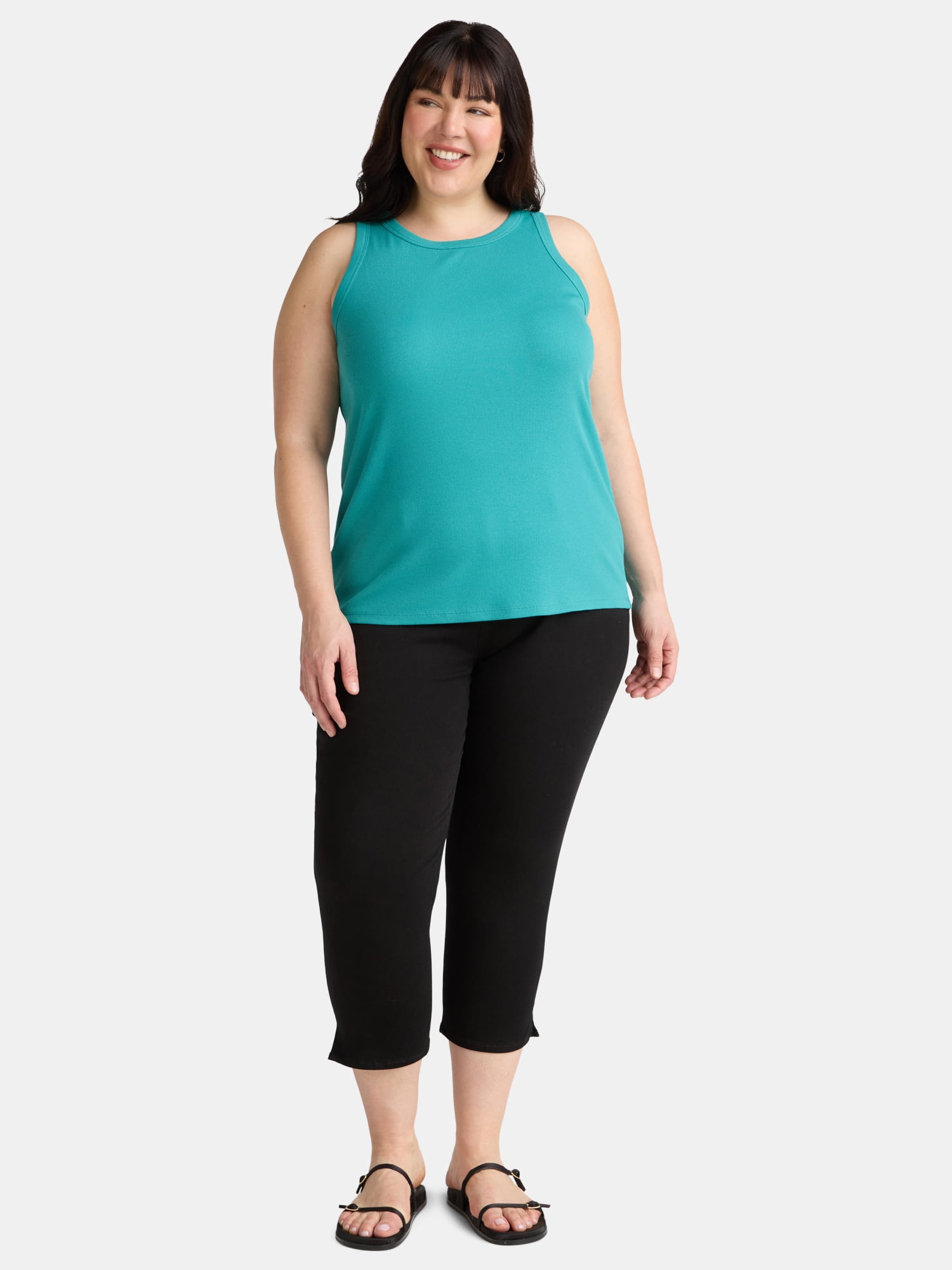 Terra & Sky Women's Plus Size High Neck Rib Tank Top, 2-Pack