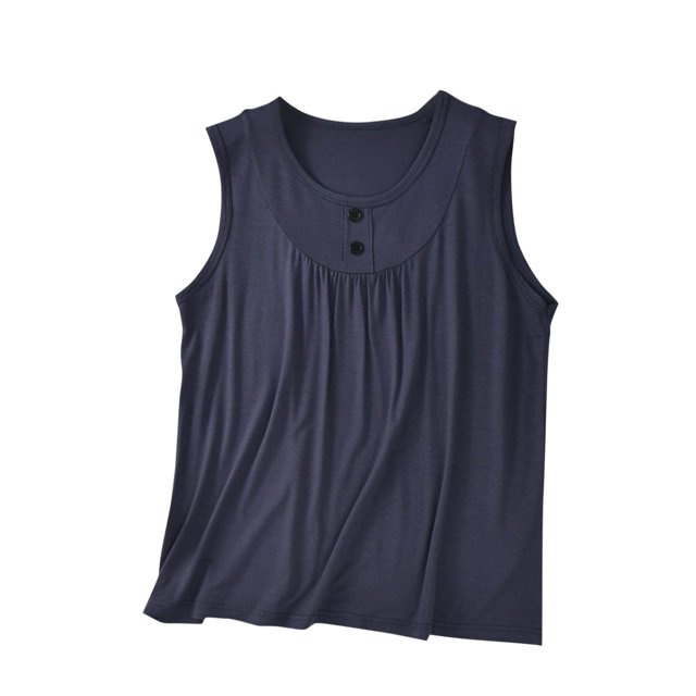 UPPADA Débardeurs pour Femmes Grande Taille Col Ras du Cou à Boutons devant Chandails à Enfiler Hauts T-Shirts d'Été Chemisiers Coupe Ample Ourlet Fluide Chandail à Enfiler Gris Foncé,2TG
