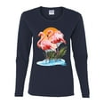 thumbnail image 2 of Wild Bobby, Flamingo Love Print, Animal Lover, Women Graphic Long Sleeve Tee, Navy, XX-Large, 2 of 4