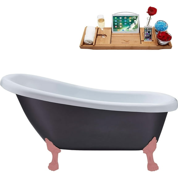 61" Streamline N484PNK-IN-PNK Soaking Clawfoot Tub and Tray With Internal Drain