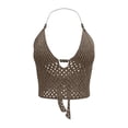 thumbnail image 5 of Wang6 Women’s Y2k Knit Cropped Cami Tops Sleeveless Tie Halter Neck Solid Color Camisole Tops Summer Trendy Crochet Tank Tops 0617liCoffee L, 5 of 5