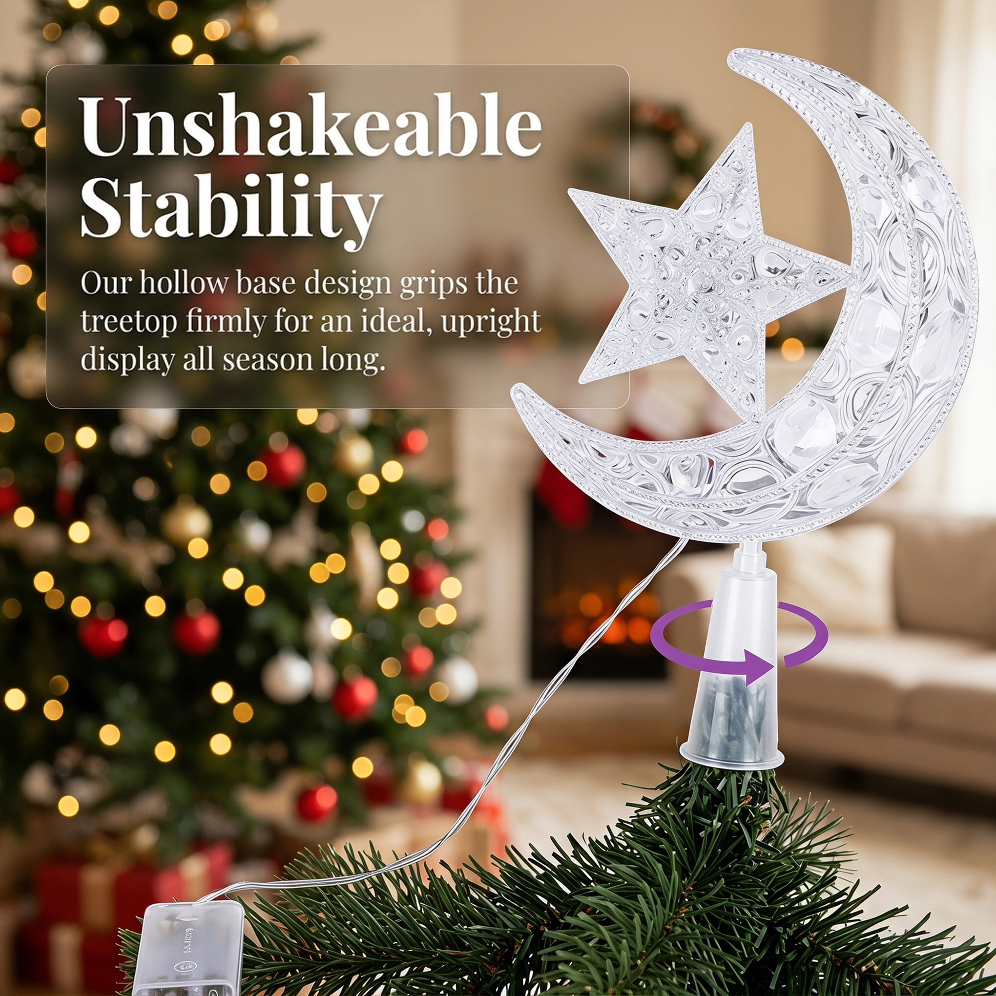 Unique Bargains Tree Finial Battery Operated Spring Mount Moon Multicolor Lights 7.9"