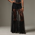 thumbnail image 2 of Arlun Women's Plus Size Lace Mesh Sheer Maxi Skirts Lightweight Breathable Loose Flowy High Waisted Flared Skirt Summer Fashion Patchwork A Line Long Skirts Black XL, 2 of 8