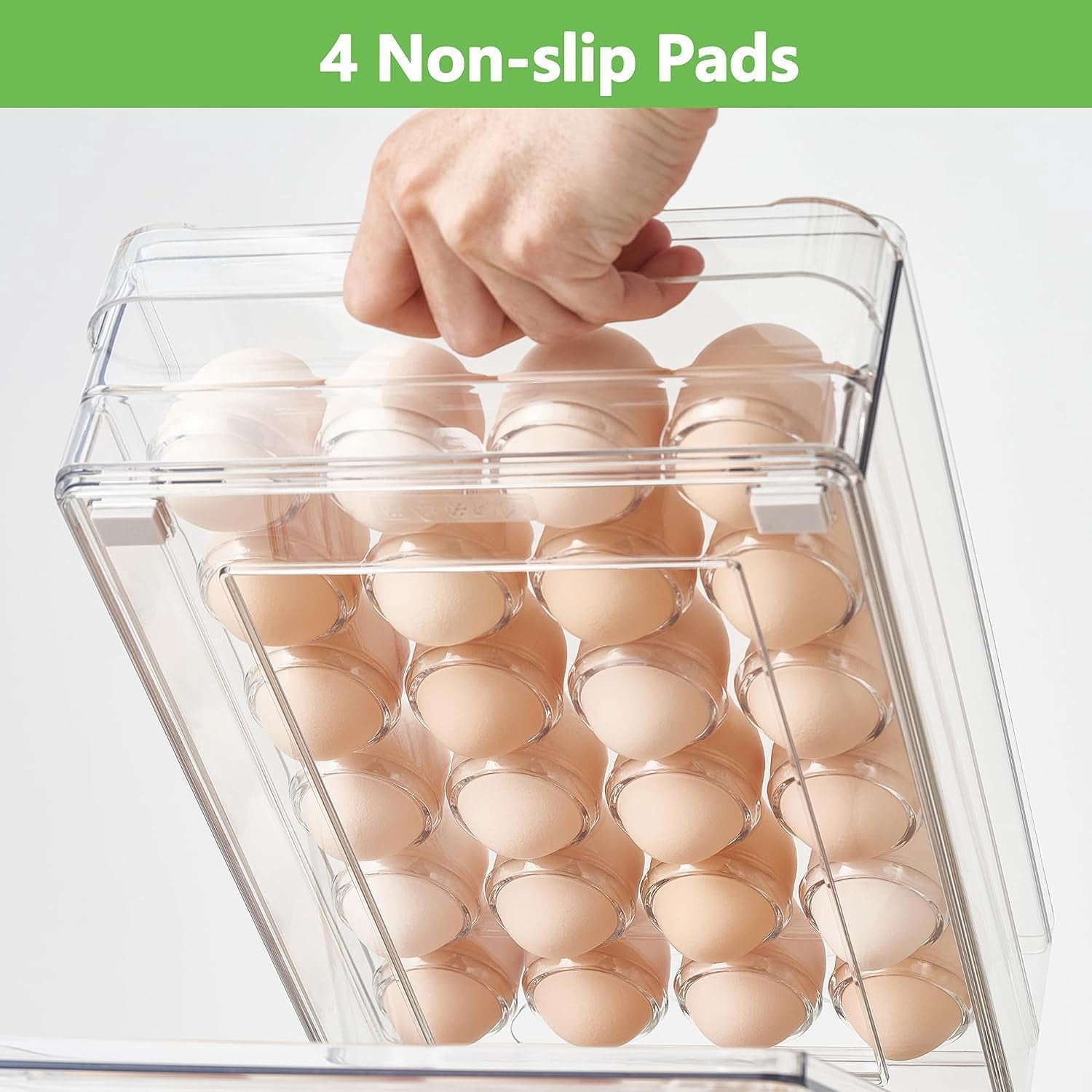 Egg Holder for Refrigerator, 48 Capacity Clear Egg Storage Drawer with Non-Slip Pads, Stackable BPA-Free Egg Organizer Tray for Fridge