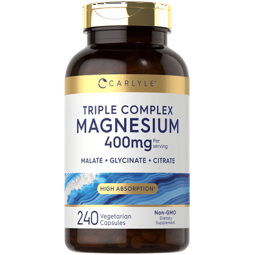 Triple Magnesium Complex | 400 mg | 240 Capsules | Magnesium Malate, Glycinate & Citrate | by Carlyle
