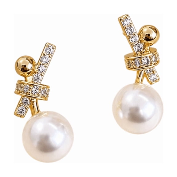 Premium Pearl Earrings with Crystal Accents, Elegant Lightweight Luxury Jewelry for Women, Classic Party & Wedding Wear Earrings