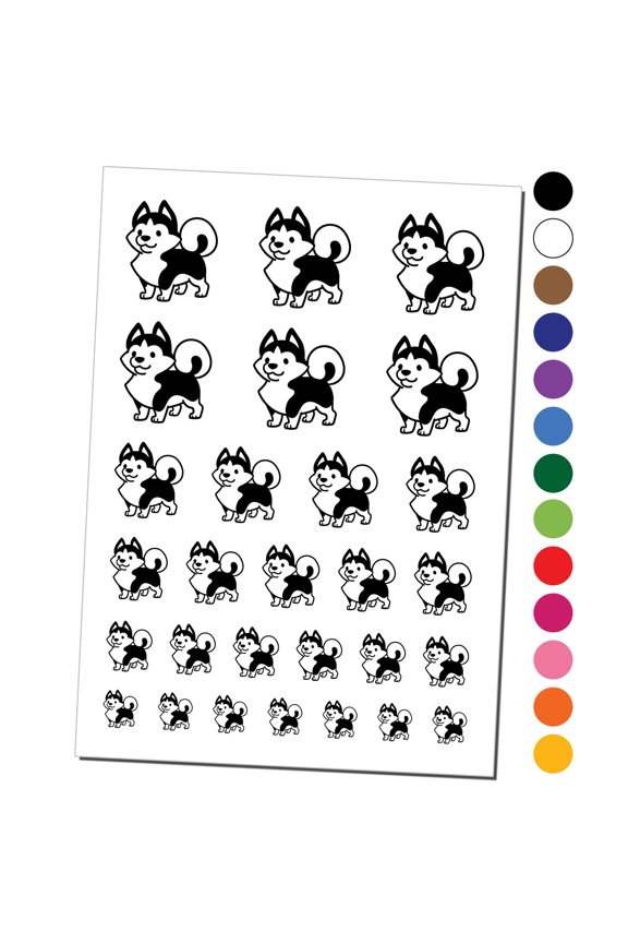 Siberian Husky Standing Dog Water Resistant Temporary Tattoo Set Fake Body Art Collection - Orange