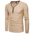 thumbnail image 1 of Hombres Cremallera Escote Suave Sólido Moda Agujeros Camiseta De Manga Larga (Caqui 2Xl) -200745.14 Likrtyny Caballero, 1 of 4