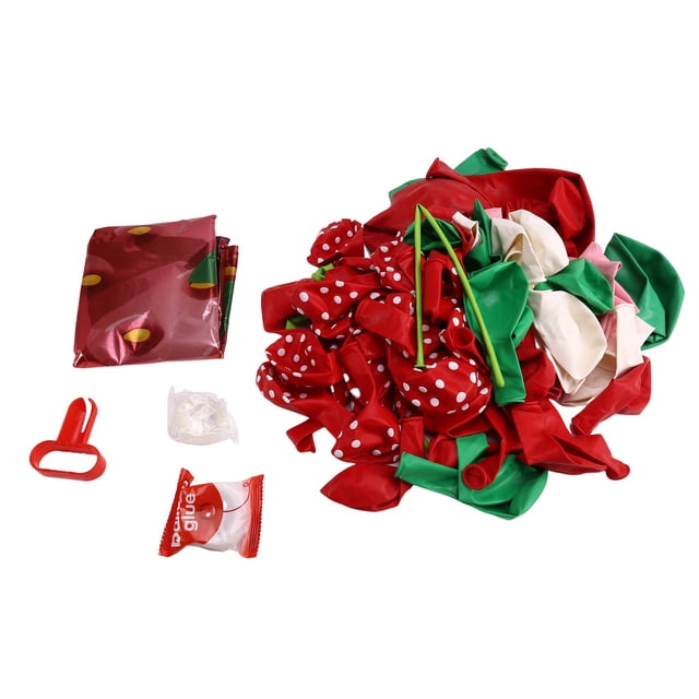 Kit d'Arche Guirlande de Ballons Fraise 92 Pcs Décoration de Rassemblement Fraise Ballons en Feuille Fraise à Pois Rouges et Roses