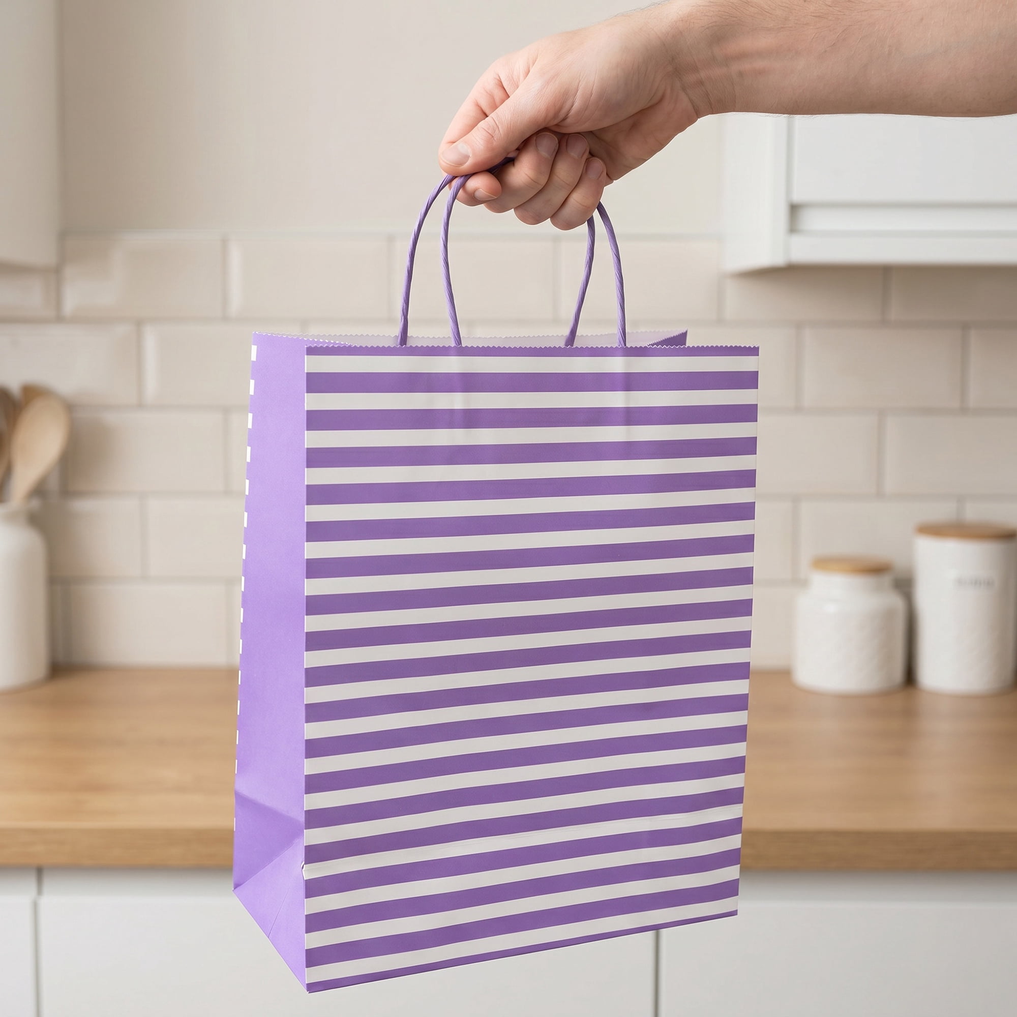 Unique Bargains Horizontal-stripe Gift Bag for All Occasions and Celebrations Purple 5.2" x 3.2" x 8.4"