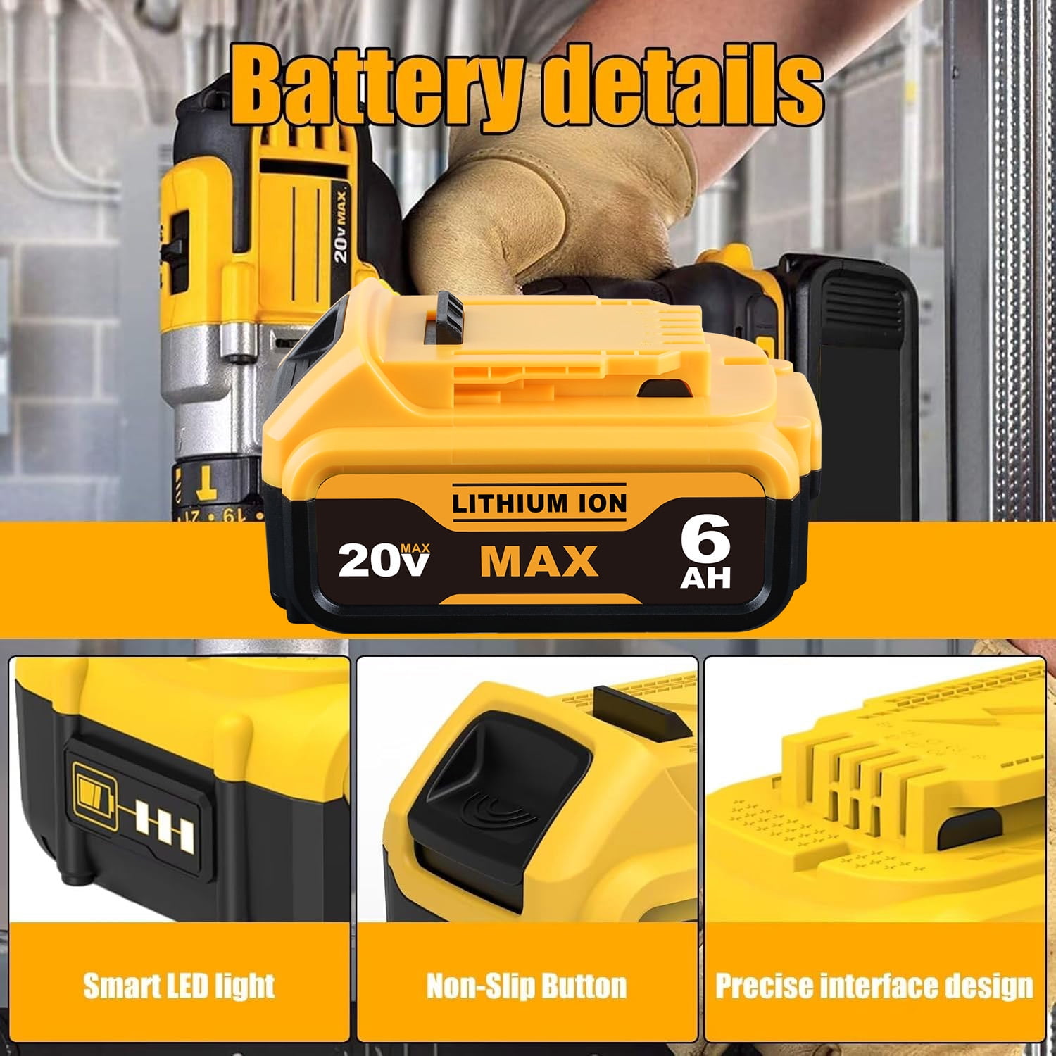 2 Pack 6.0Ah DCB206 Replacement for Dewalt 20V MAX Battery and DCB112 Charger Combo Compatible with 20V Battery Lithium DCB207 DCB204 DCB200 DCB201 DCB203 Series Power Tool