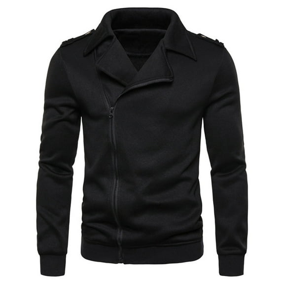 Herrnalise Men's Lapel Sweatshirt Jacket Casual Fashion Pure Color Zipper Lapel Long Sleeve Sweatshirt Tops Black