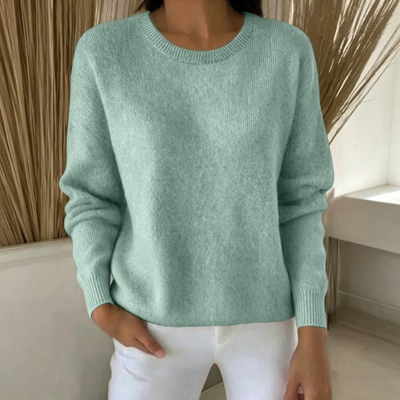 Sweaters for Women Trendy Long Sleeve Crewneck Fall Lightweight Loose Fit Knit Pullover Basic Tops(Green,S)
