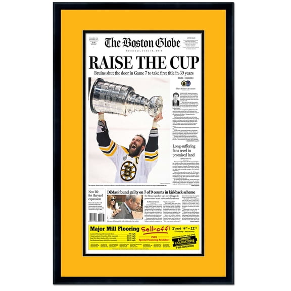 12x22 Newspaper Frame - with Yellow and Black Double Mat - Made to Display Newspapers Measuring