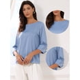 thumbnail image 2 of DARING DIVA Women's Satin Boat Neck 3/4 Sleeve Business Shirt XS Blue, 2 of 6